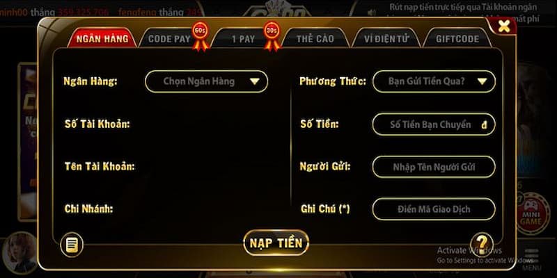 Nạp tiền Go88 Các phương thức nạp tiền Go88