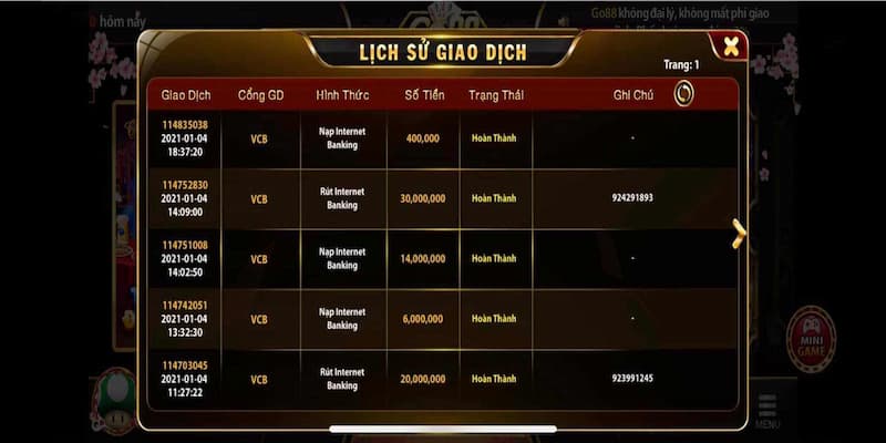 Phương thức rút tiền phổ biến tại GO88